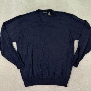 Joseph & Lyman Mens XL Navy V Neck Merino Wool Sweater Slim Fit Casual Preppy‎